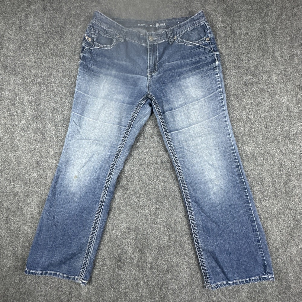Rhythm In Blues Bootcut Jeans Womens 12 Short Blue Sequin Y2K Denim